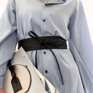 Fashionable Boho Vegan Leather Belt Wide Corset Style with Bow Tie Accent